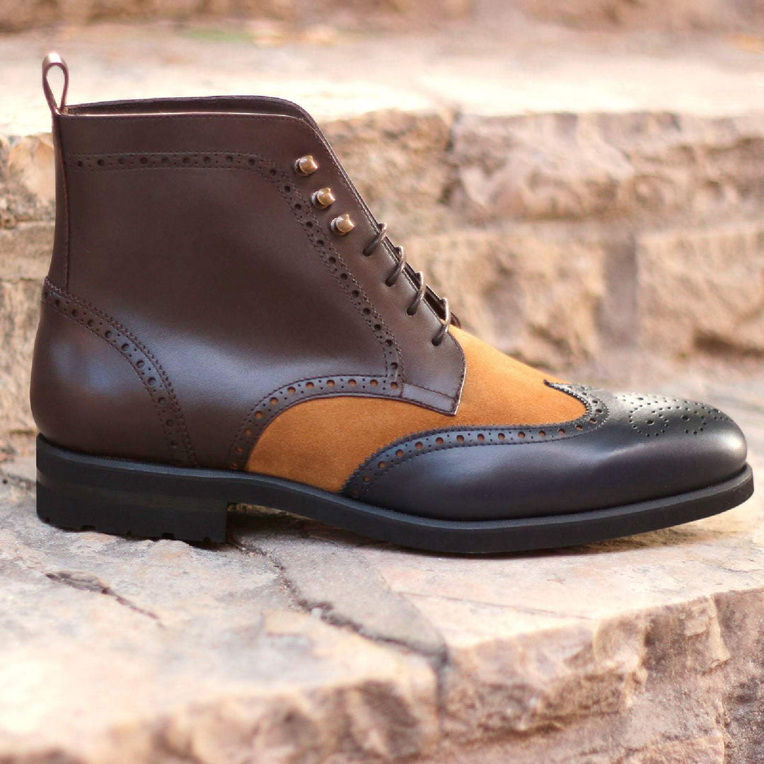 Men's Military Brogue Boots Leather Black Dark Brown 1516 1- MERRIMIUM