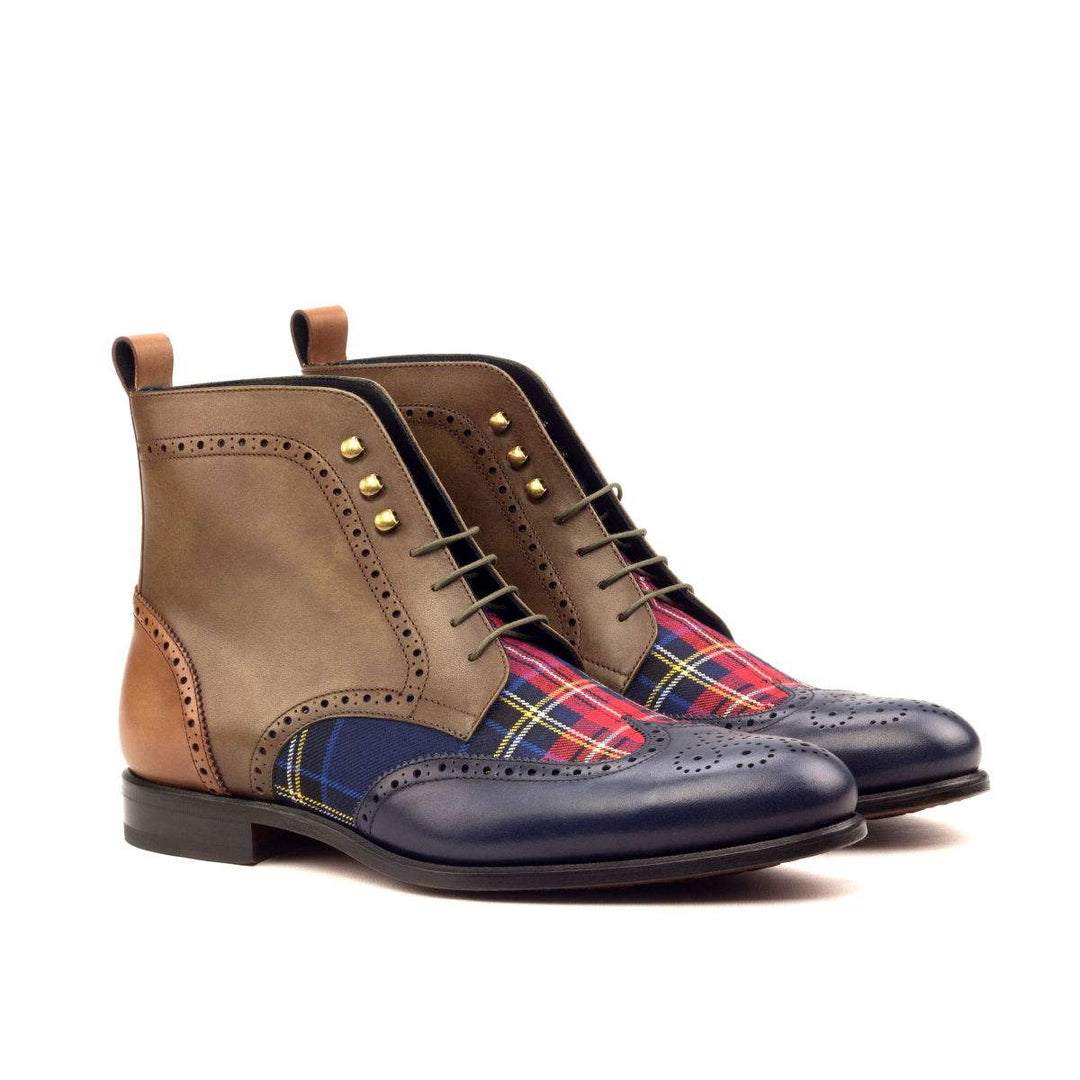 Men's Military Brogue Boots Leather Blue Brown 2566 3- MERRIMIUM