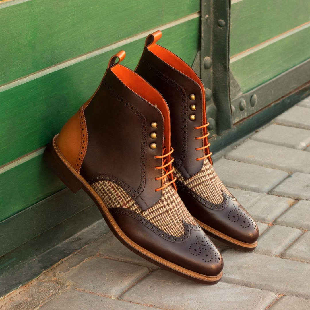 Men's Military Brogue Boots Leather Brown Dark Brown 2538 1- MERRIMIUM