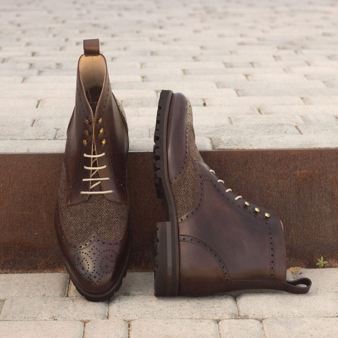 Men's Military Brogue Boots Leather Brown Dark Brown 2883 1- MERRIMIUM
