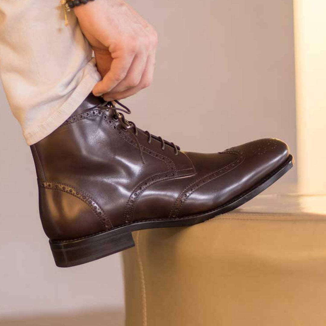 Men's Military Brogue Boots Leather Goodyear Welt Dark Brown 5013 1- MERRIMIUM