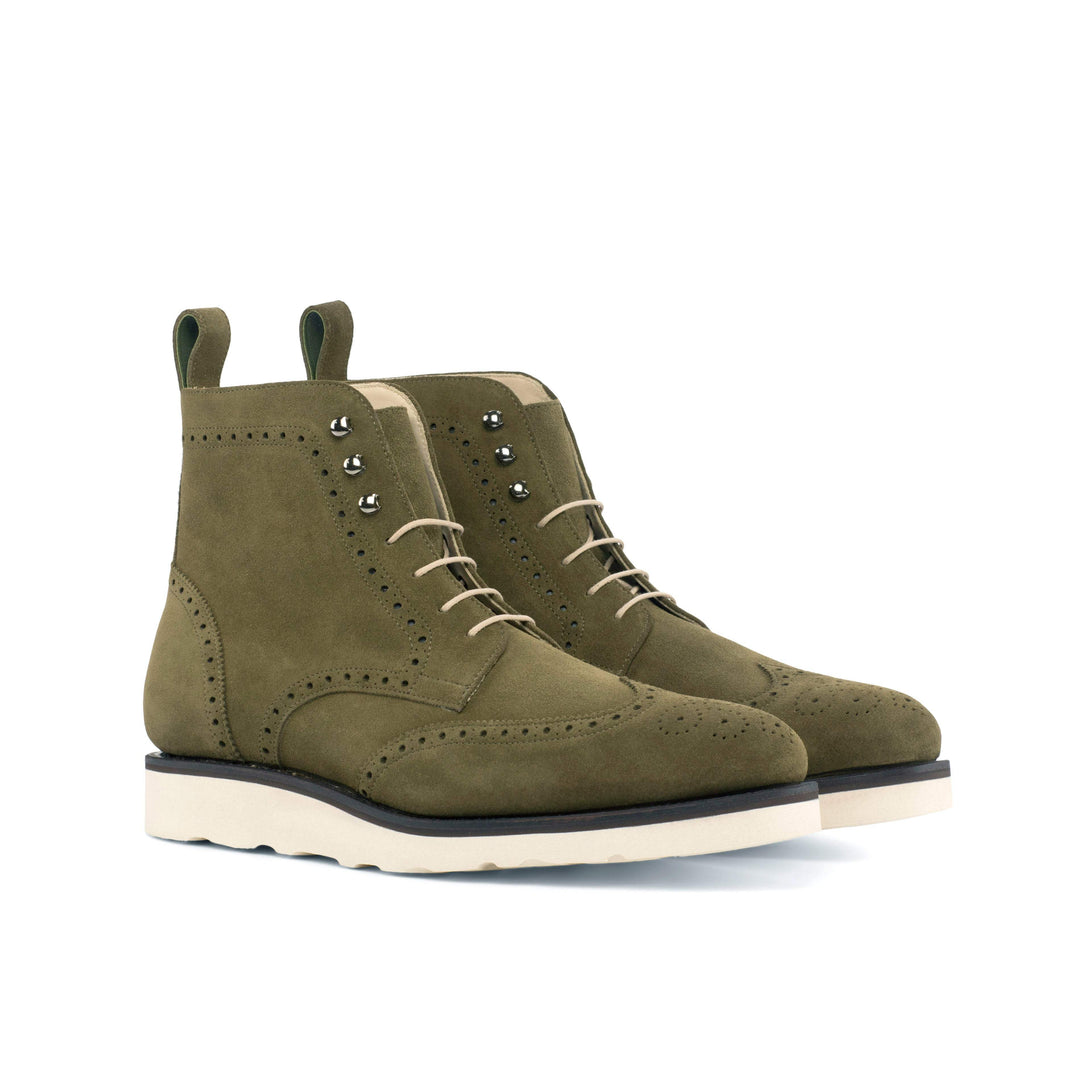 Men's Military Brogue Boots Leather Goodyear Welt Green 4574 3- MERRIMIUM