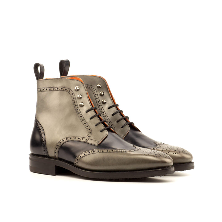 Men's Military Brogue Boots Leather Goodyear Welt Grey Black 3957 3- MERRIMIUM
