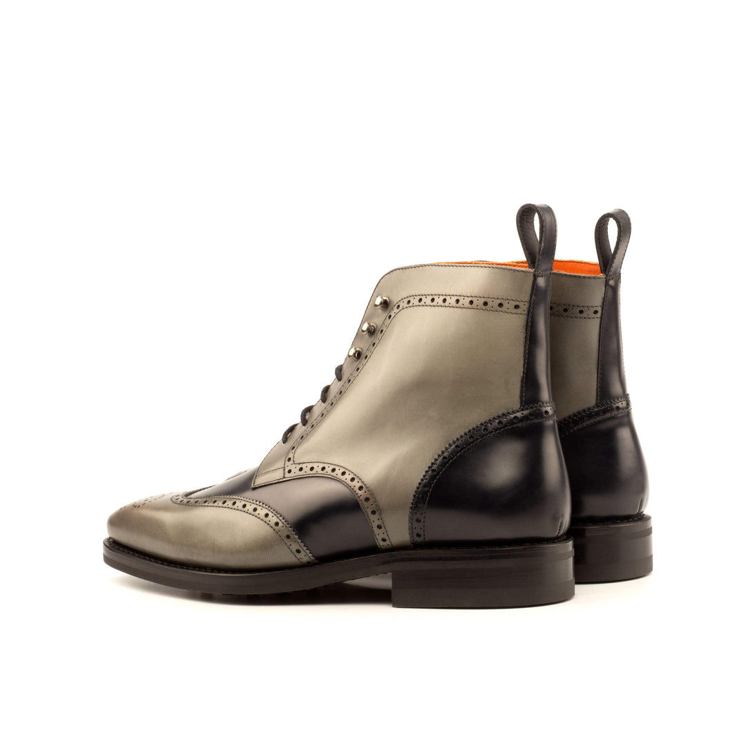Men's Military Brogue Boots Leather Goodyear Welt Grey Black 3957 4- MERRIMIUM