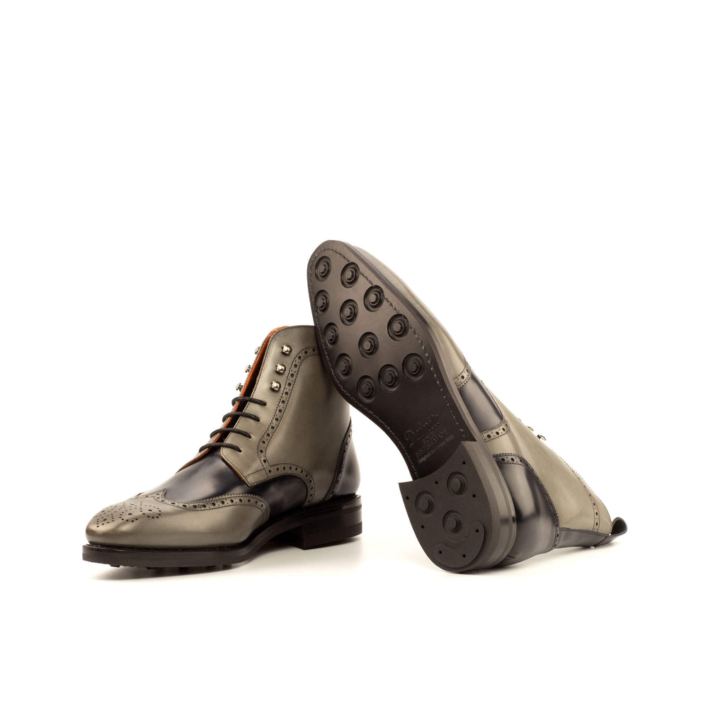 Men's Military Brogue Boots Leather Goodyear Welt Grey Black 3957 2- MERRIMIUM
