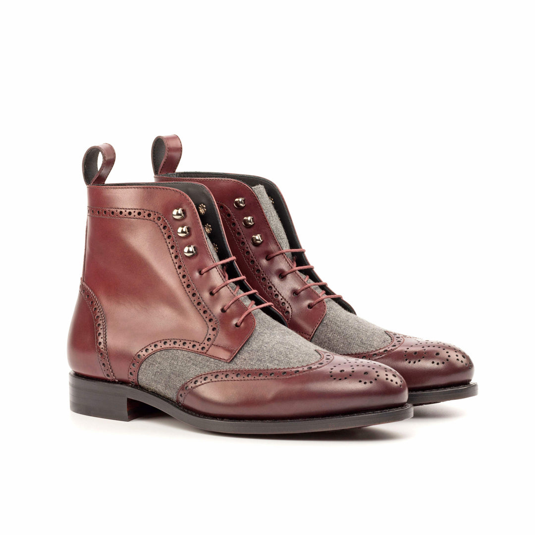 Men's Military Brogue Boots Leather Goodyear Welt Grey Burgundy 4788 3- MERRIMIUM