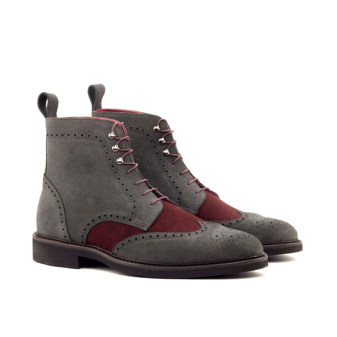 Men's Military Brogue Boots Leather Grey Burgundy 2916 3- MERRIMIUM