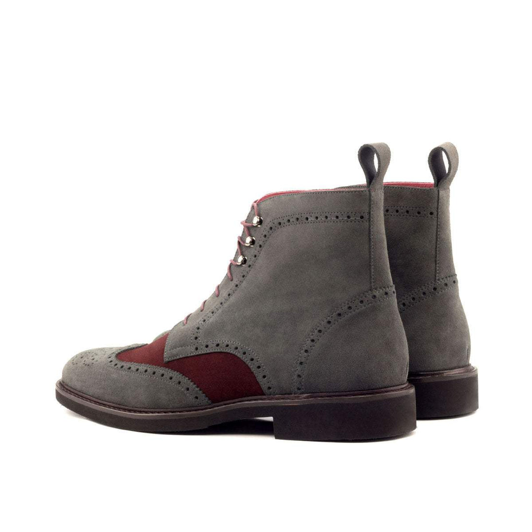 Men's Military Brogue Boots Leather Grey Burgundy 2916 4- MERRIMIUM