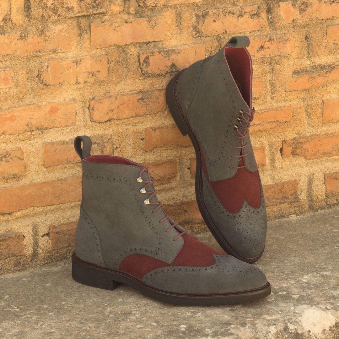 Men's Military Brogue Boots Leather Grey Burgundy 2916 1- MERRIMIUM