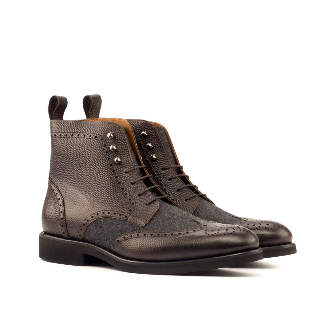 Men's Military Brogue Boots Leather Grey Dark Brown 3778 3- MERRIMIUM