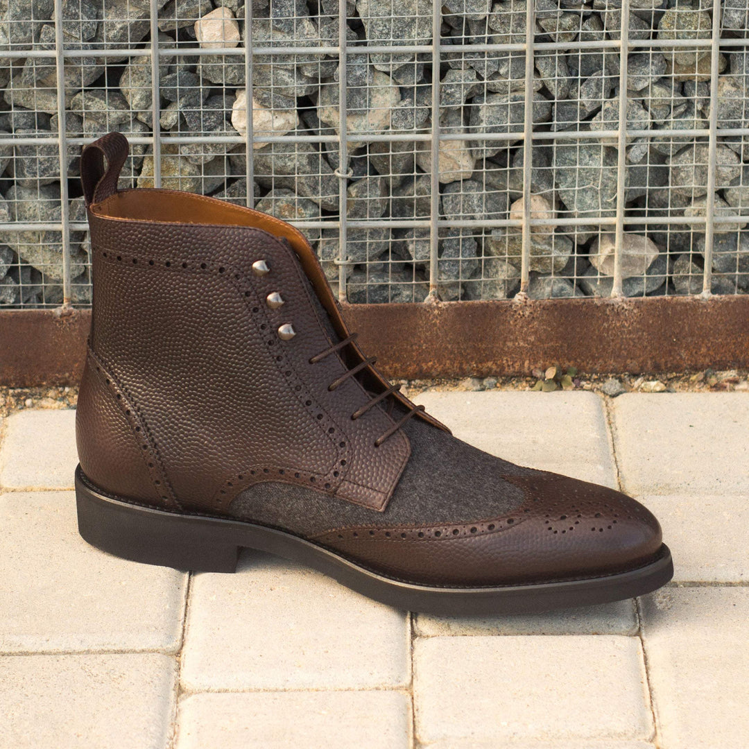 Men's Military Brogue Boots Leather Grey Dark Brown 3778 1- MERRIMIUM