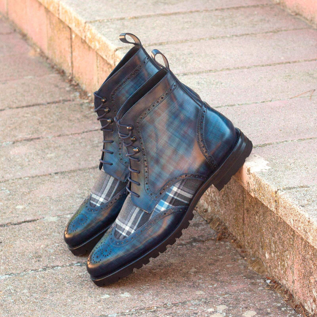 Men's Military Brogue Boots Patina Grey Blue 2928 1- MERRIMIUM