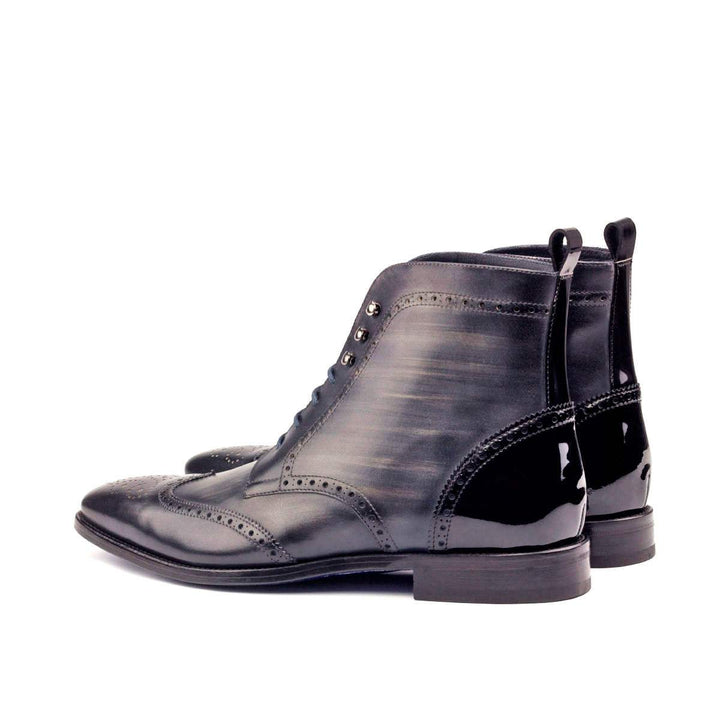 Men's Military Brogue Boots Patina Leather Black Grey 2615 4- MERRIMIUM