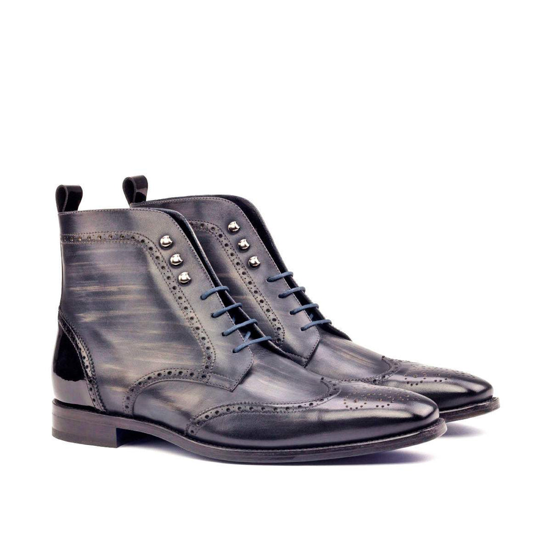 Men's Military Brogue Boots Patina Leather Black Grey 2615 3- MERRIMIUM