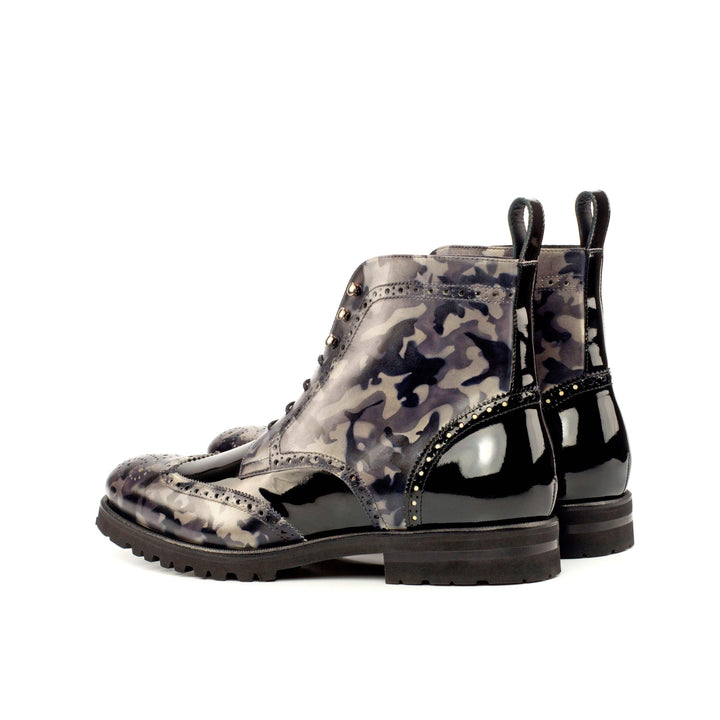 Men's Military Brogue Boots Patina Leather Black Grey 4354 4- MERRIMIUM