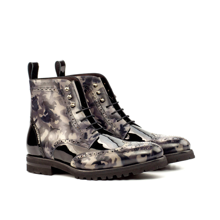 Men's Military Brogue Boots Patina Leather Black Grey 4354 3- MERRIMIUM