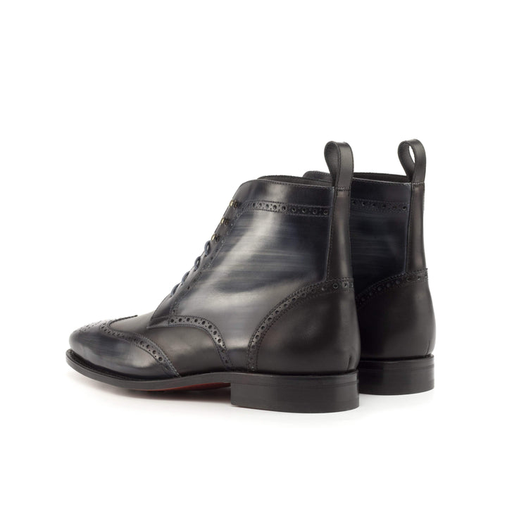 Men's Military Brogue Boots Patina Leather Goodyear Welt Black Grey 4845 4- MERRIMIUM