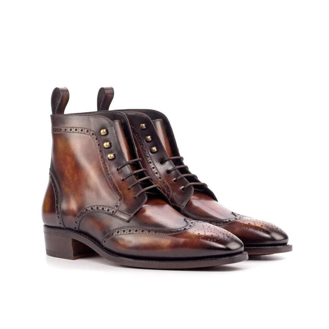 Men's Military Brogue Boots Patina Leather Goodyear Welt Burgundy 4605 3- MERRIMIUM