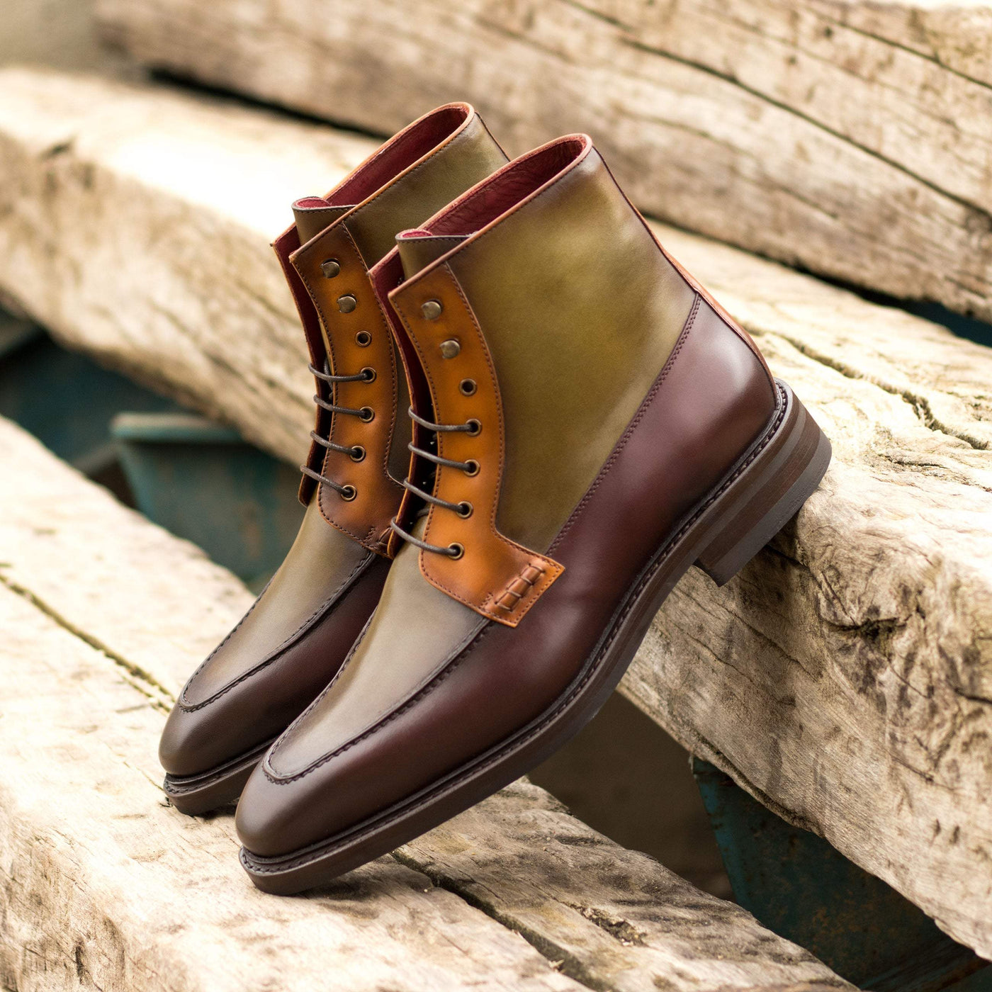Men's Moc Boots Leather Goodyear Welt Brown Burgundy 4678 1- MERRIMIUM--GID-3169-4678