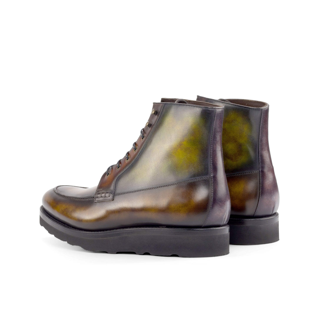 Men's Moc Boots Patina Leather Goodyear Welt Dark Brown Violet 4989 4- MERRIMIUM