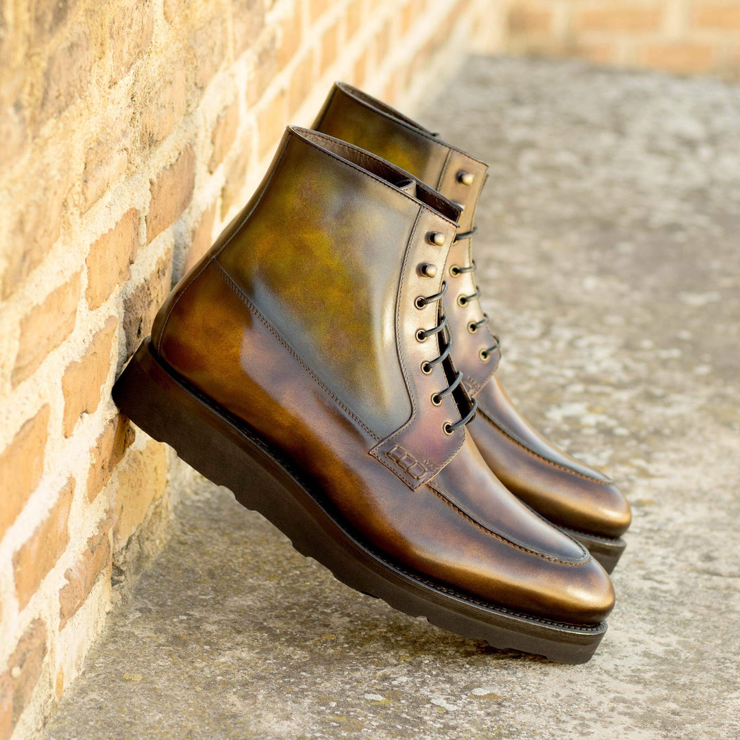 Men's Moc Boots Patina Leather Goodyear Welt Dark Brown Violet 4989 1- MERRIMIUM--GID-3158-4989