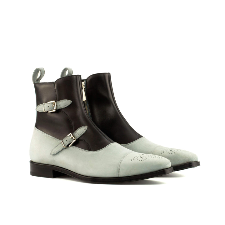 Men's Octavian Buckle Boots Leather Black Grey 4172 3- MERRIMIUM