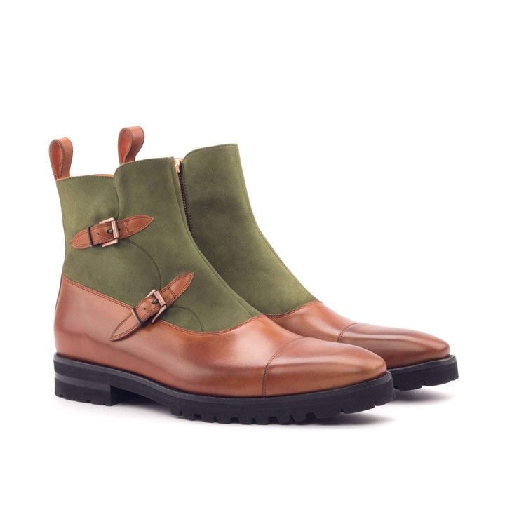 Men's Octavian Buckle Boots Leather Brown Green 3026 3- MERRIMIUM
