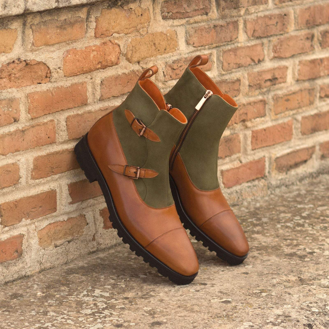 Men's Octavian Buckle Boots Leather Brown Green 3026 1- MERRIMIUM--GID-2298-3026