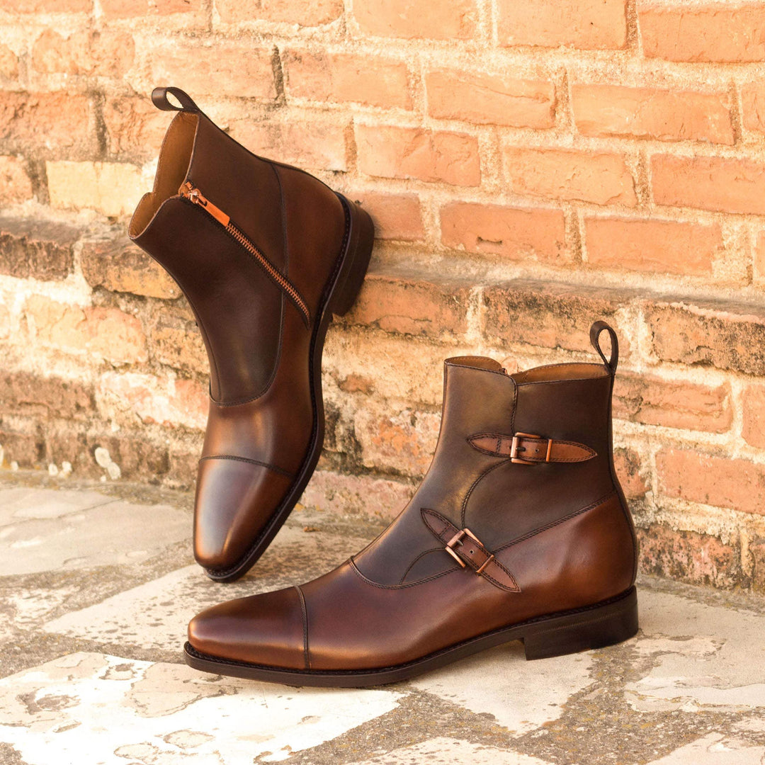 Men's Octavian Buckle Boots Leather Goodyear Welt Brown Dark Brown 3302 1- MERRIMIUM--GID-2528-3302