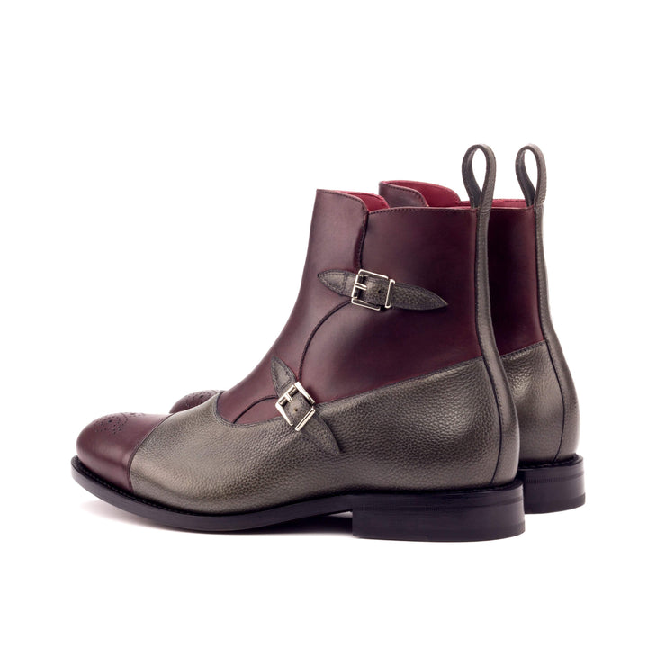 Men's Octavian Buckle Boots Leather Goodyear Welt Burgundy Grey 3258 4- MERRIMIUM
