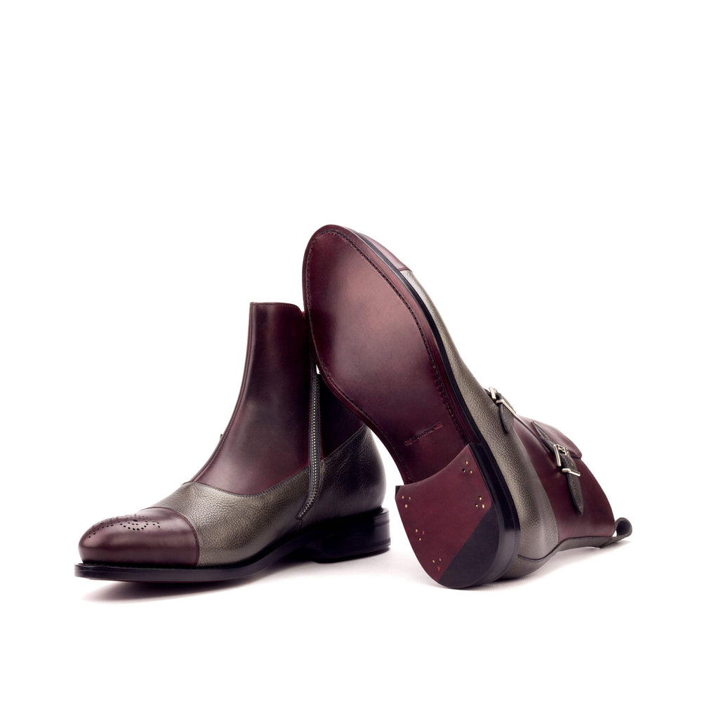 Men's Octavian Buckle Boots Leather Goodyear Welt Burgundy Grey 3258 2- MERRIMIUM
