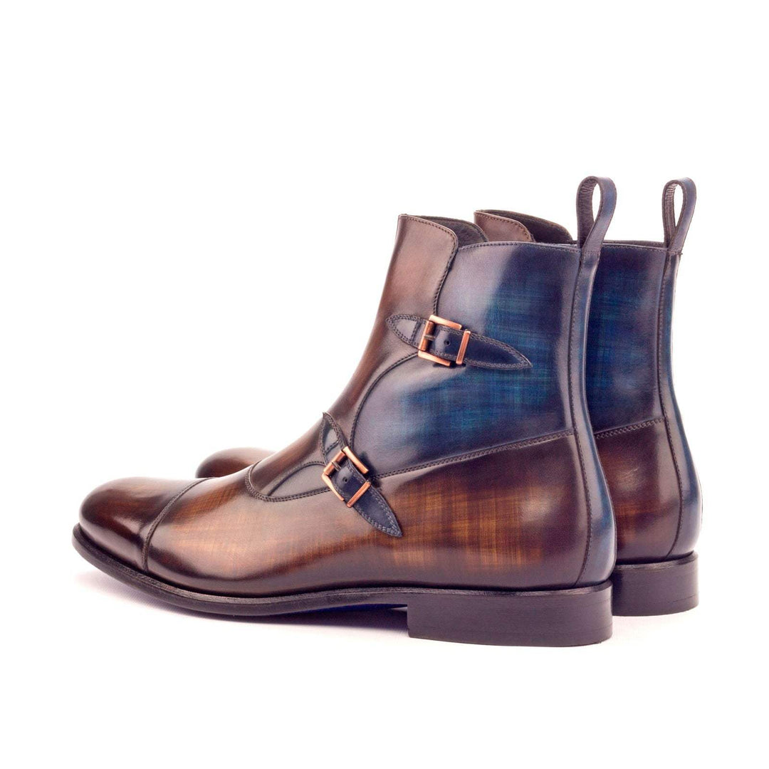 Men's Octavian Buckle Boots Patina Leather Blue Brown 3429 4- MERRIMIUM