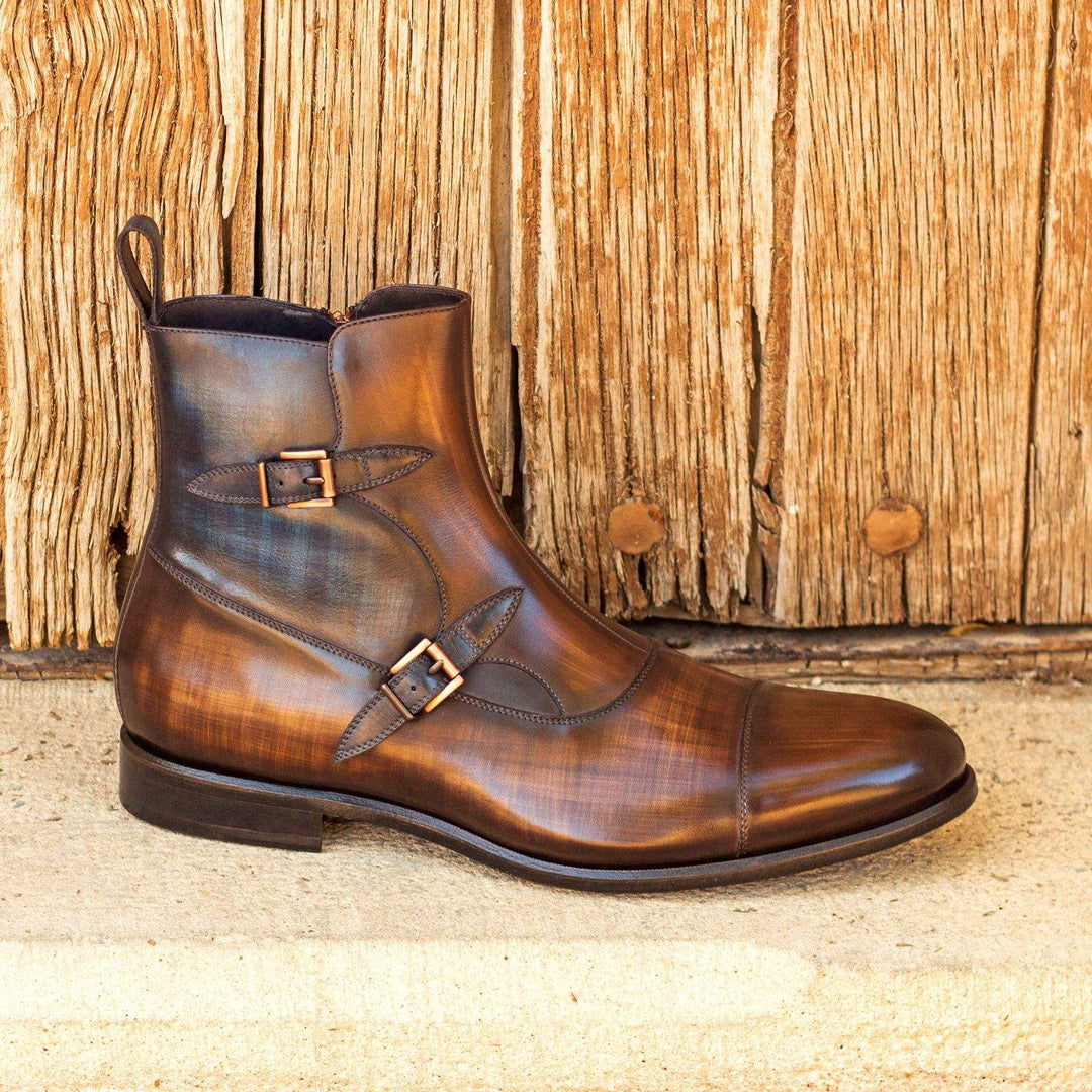 Men's Octavian Buckle Boots Patina Leather Blue Brown 3429 1- MERRIMIUM--GID-2299-3429