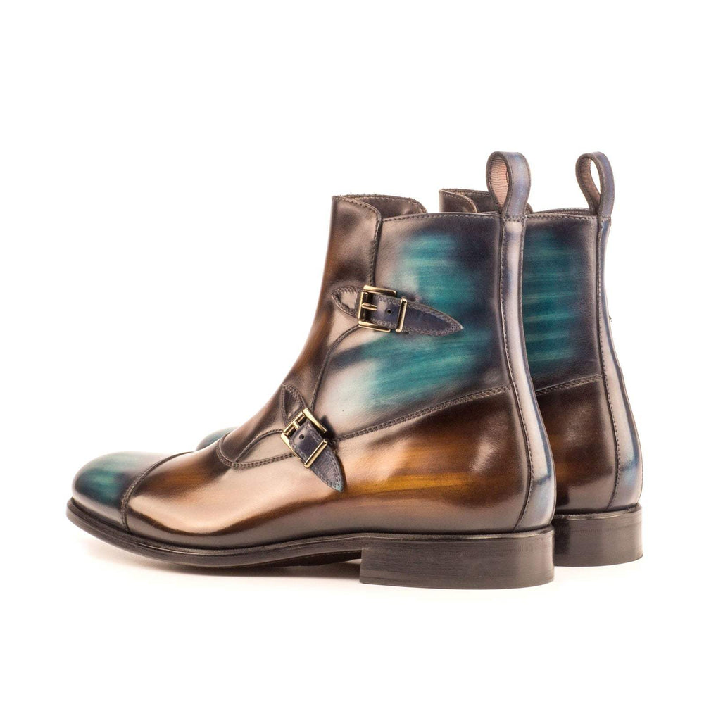 Men's Octavian Buckle Boots Patina Leather Blue Brown 4011 2- MERRIMIUM