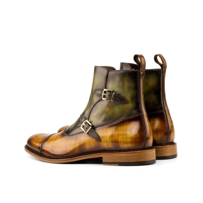Men's Octavian Buckle Boots Patina Leather Brown Green 3887 4- MERRIMIUM
