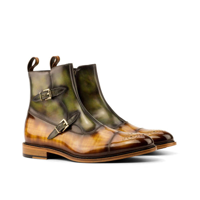 Men's Octavian Buckle Boots Patina Leather Brown Green 3887 3- MERRIMIUM
