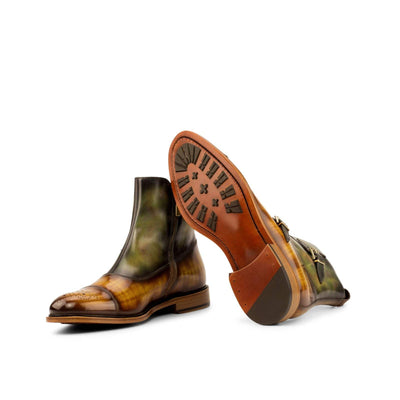 Men's Octavian Buckle Boots Patina Leather Brown Green 3887 2- MERRIMIUM