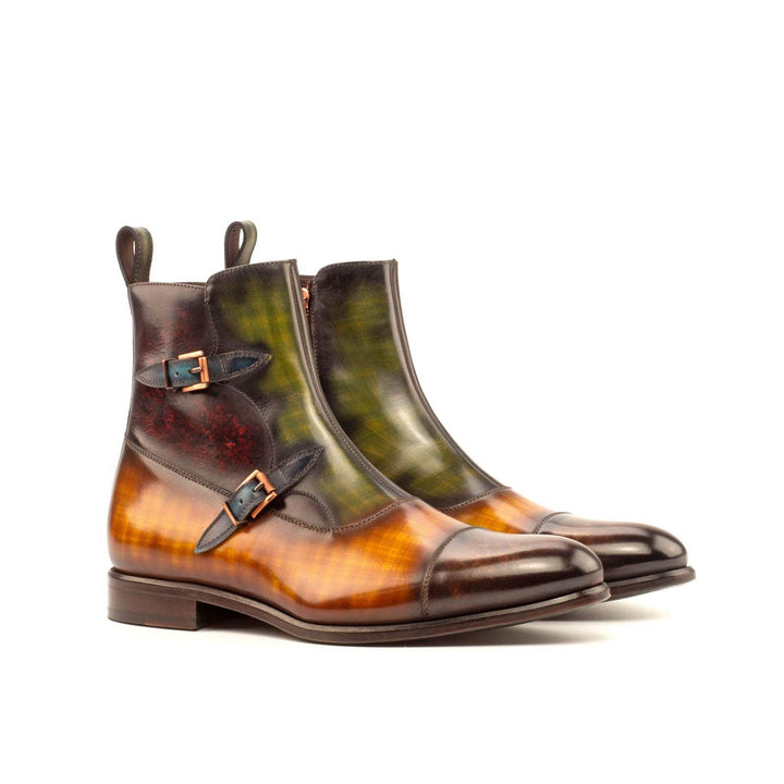 Men's Octavian Buckle Boots Patina Leather Brown Green 3959 3- MERRIMIUM