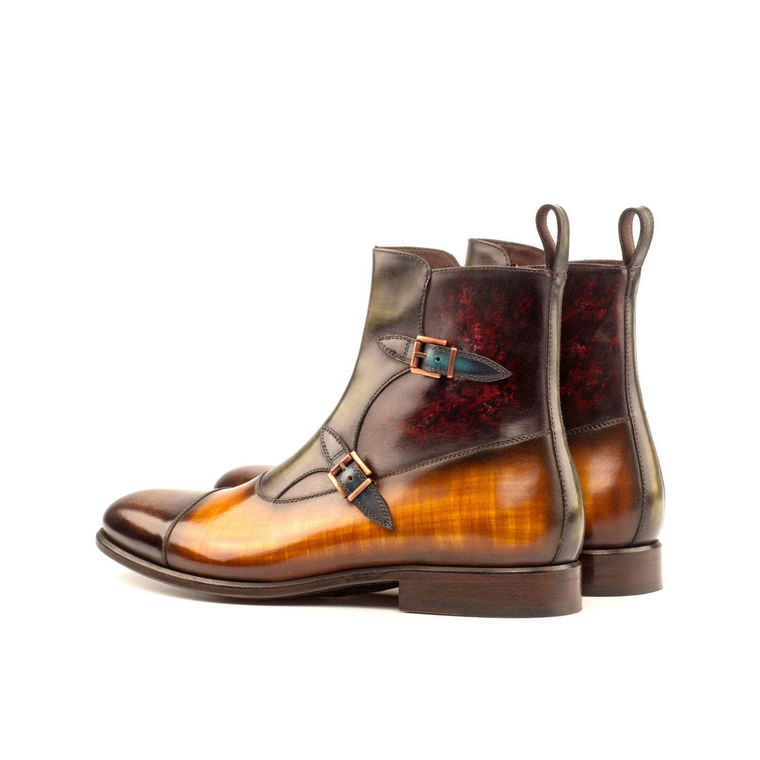 Men's Octavian Buckle Boots Patina Leather Brown Green 3959 4- MERRIMIUM