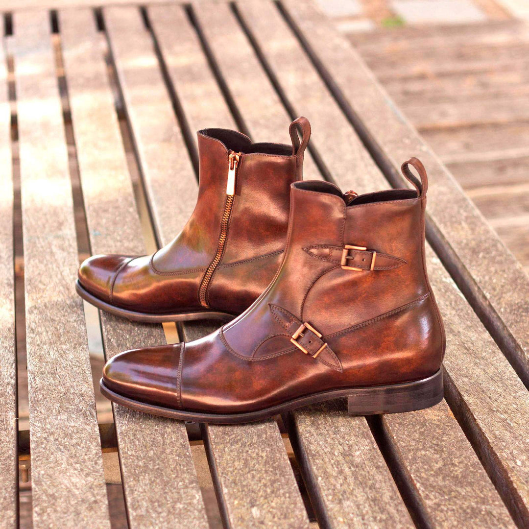Men's Octavian Buckle Boots Patina Leather Dark Brown 3030 1- MERRIMIUM--GID-2299-3030