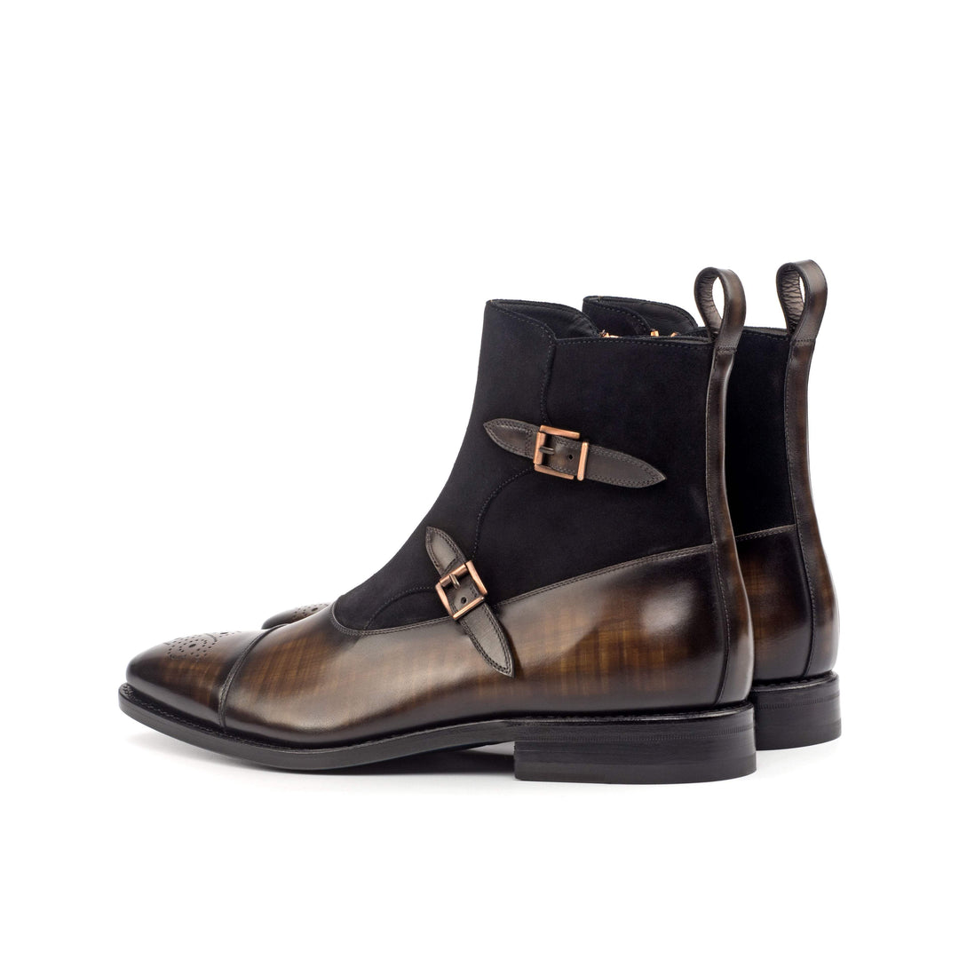 Men's Octavian Buckle Boots Patina Leather Goodyear Welt Black Brown 4635 4- MERRIMIUM