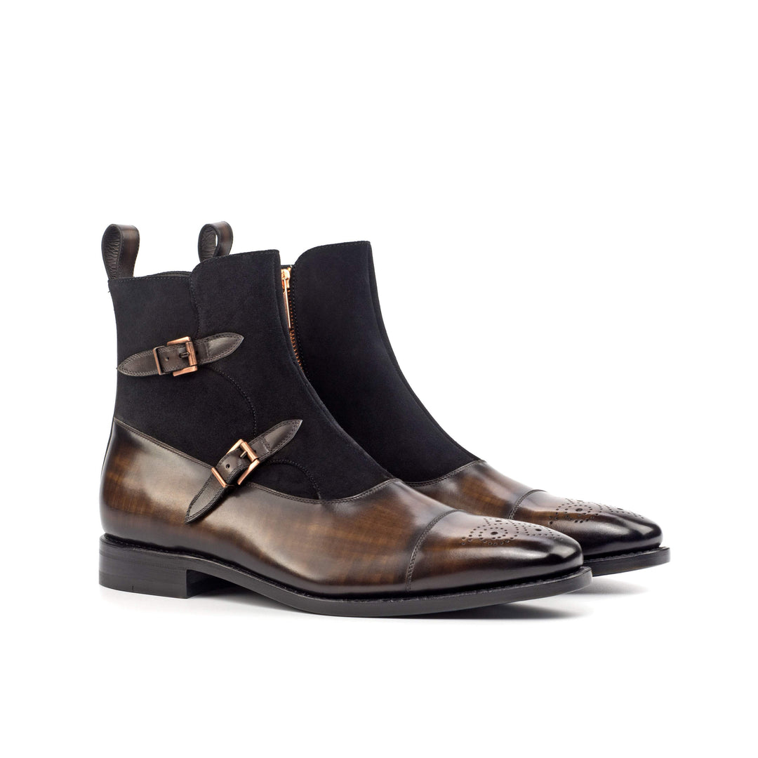 Men's Octavian Buckle Boots Patina Leather Goodyear Welt Black Brown 4635 3- MERRIMIUM