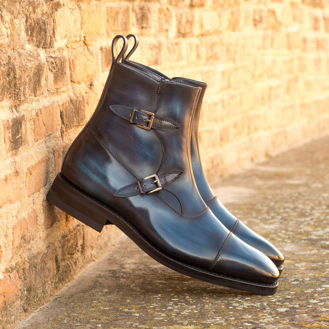Men's Octavian Buckle Boots Patina Leather Goodyear Welt Blue 3930 1- MERRIMIUM--GID-2633-3930