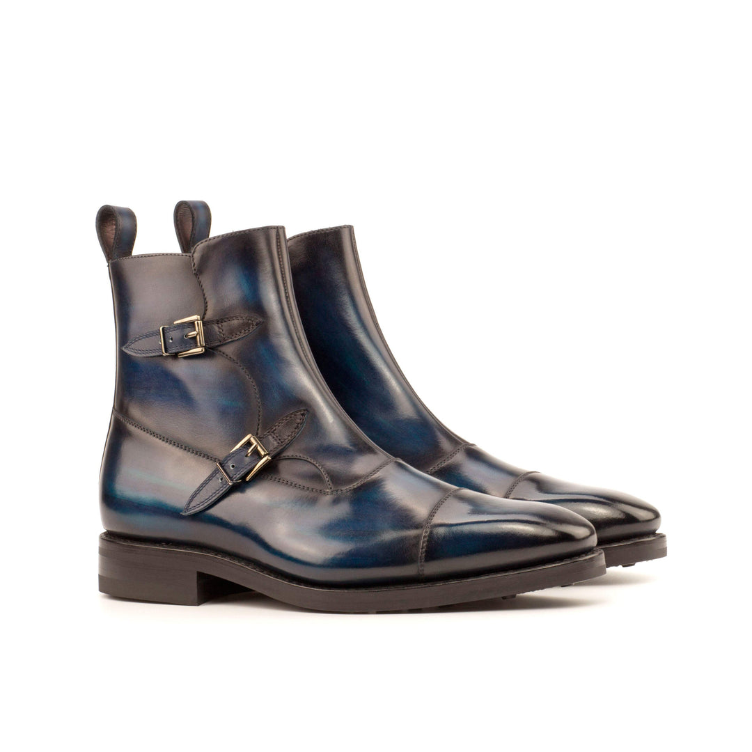 Men's Octavian Buckle Boots Patina Leather Goodyear Welt Blue 3930 3- MERRIMIUM