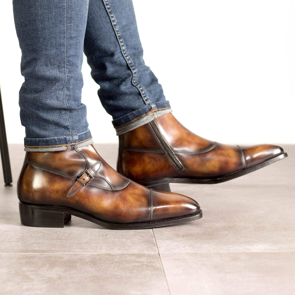 Men's Octavian Buckle Boots Patina Leather Goodyear Welt Burgundy 5256 2- MERRIMIUM