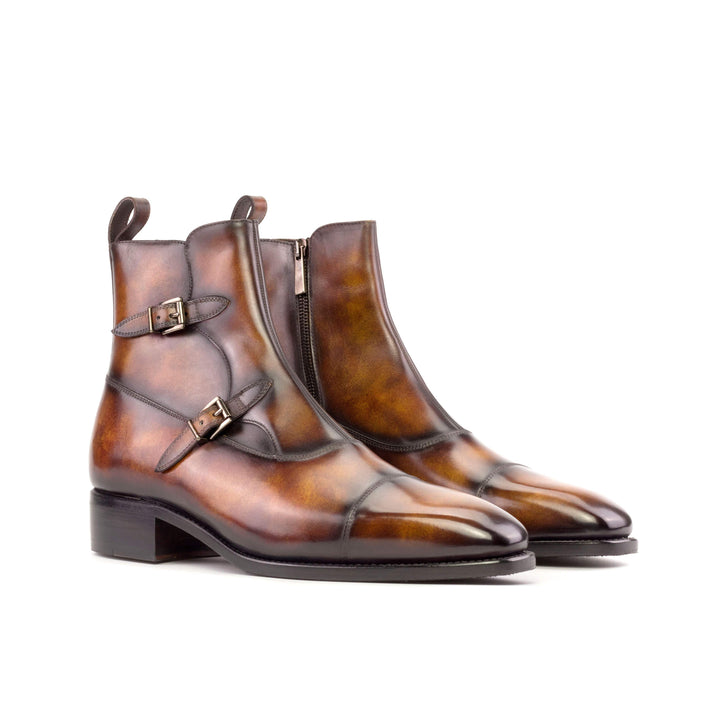Men's Octavian Buckle Boots Patina Leather Goodyear Welt Burgundy 5256 6- MERRIMIUM