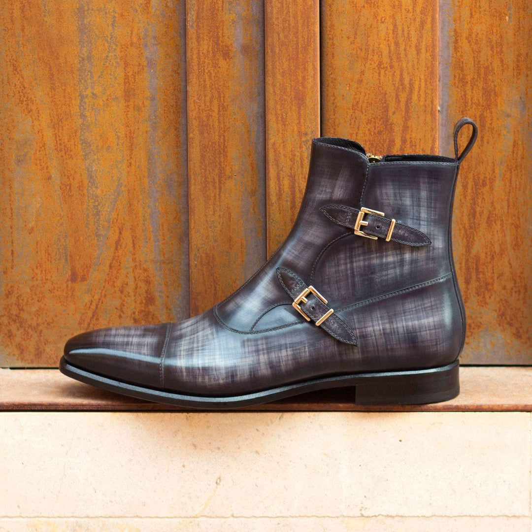 Men's Octavian Buckle Boots Patina Leather Grey 3085 1- MERRIMIUM--GID-2300-3085