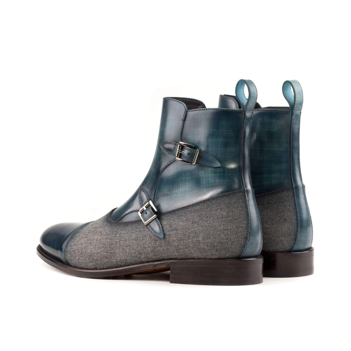 Men's Octavian Buckle Boots Patina Leather Grey Blue 5661 4- MERRIMIUM