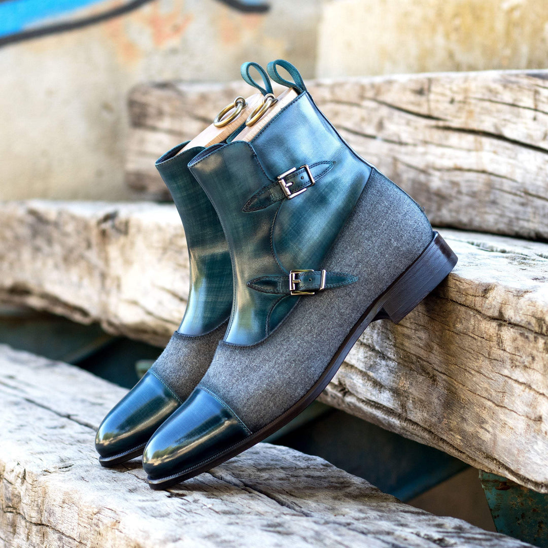 Men's Octavian Buckle Boots Patina Leather Grey Blue 5661 1- MERRIMIUM--GID-2299-5661