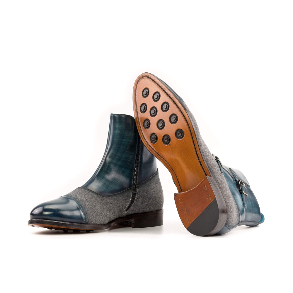 Men's Octavian Buckle Boots Patina Leather Grey Blue 5661 2- MERRIMIUM